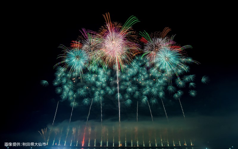 春の夜空に広がる創造花火