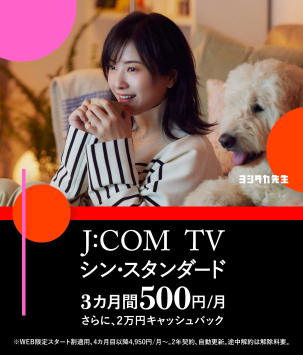 J:COM TV シン・スタンダード 3ヶ月間500円/月 さらに、2万円キャッシュバック